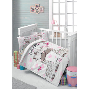 Set lenjerie pat pentru copii Sweet, bumbac ranforce 100%, alb/roz, 100 x 150 cm + 2 fete de perna