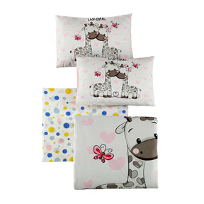 Set lenjerie pat pentru copii Sweet, bumbac ranforce 100%, alb/roz, 100 x 150 cm + 2 fete de perna