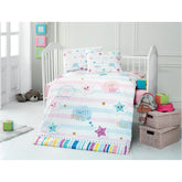 Set lenjerie pat pentru copii Dream, bumbac ranforce 100%, albastru/roz, 100 x 150 cm + 2 fete de perna
