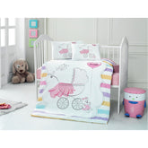 Set lenjerie pat copii Girl, bumbac ranforce 100%, alb/roz , 100 x 150 cm + 2 fete de perna