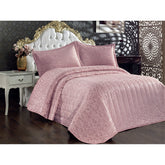 Set cuvertura matlasata de pat dublu Bulut, bumbac 100%, roz pudrat, 240 x 260 cm + 2 fete de perna