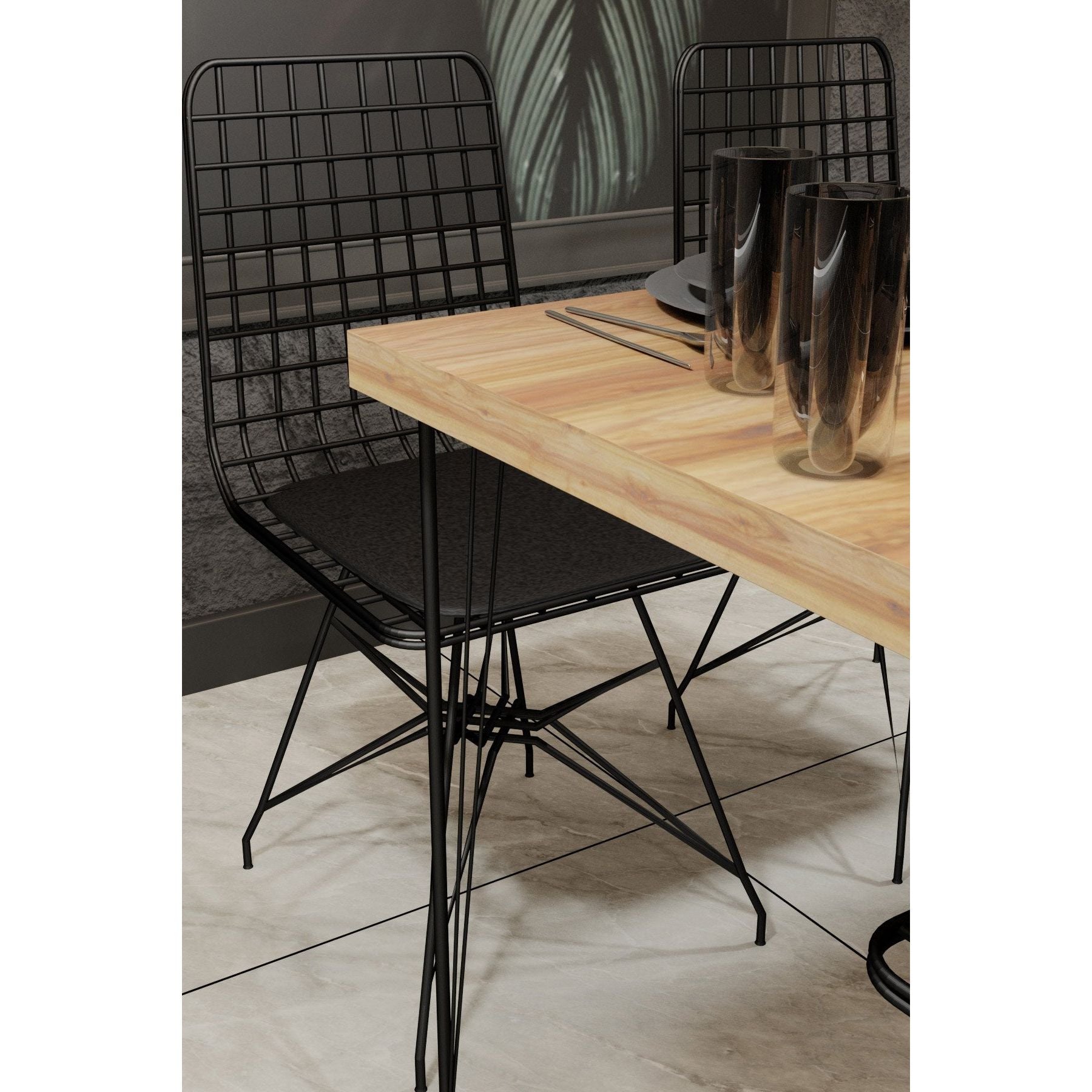 Set masa cu 4 scaune Nmsymk001a, stejar/negru, 100% PAL melaminat, 120x75x60 cm