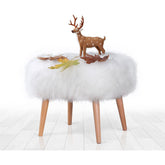Taburet Deer, alb, material textil/lemn, 50x42x45 cm