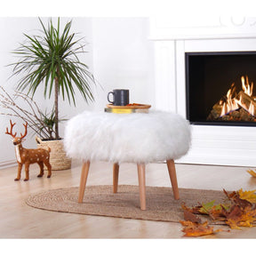 Taburet Deer, alb, material textil/lemn, 50x42x45 cm