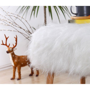 Taburet Deer, alb, material textil/lemn, 50x42x45 cm