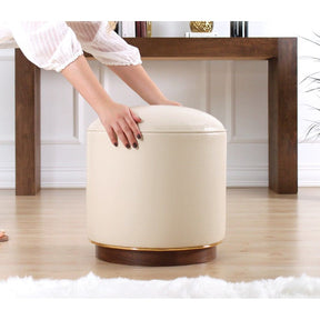 Taburet Milotte, crem, lemn/piele ecologica, 42x43 cm