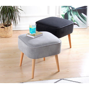 Taburet Moouv 7081, albastru, catifea/lemn, 45x45x43 cm