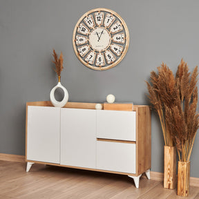 Comoda Tuvalle 032, alb/stejar, PAL, 140x40x78 cm