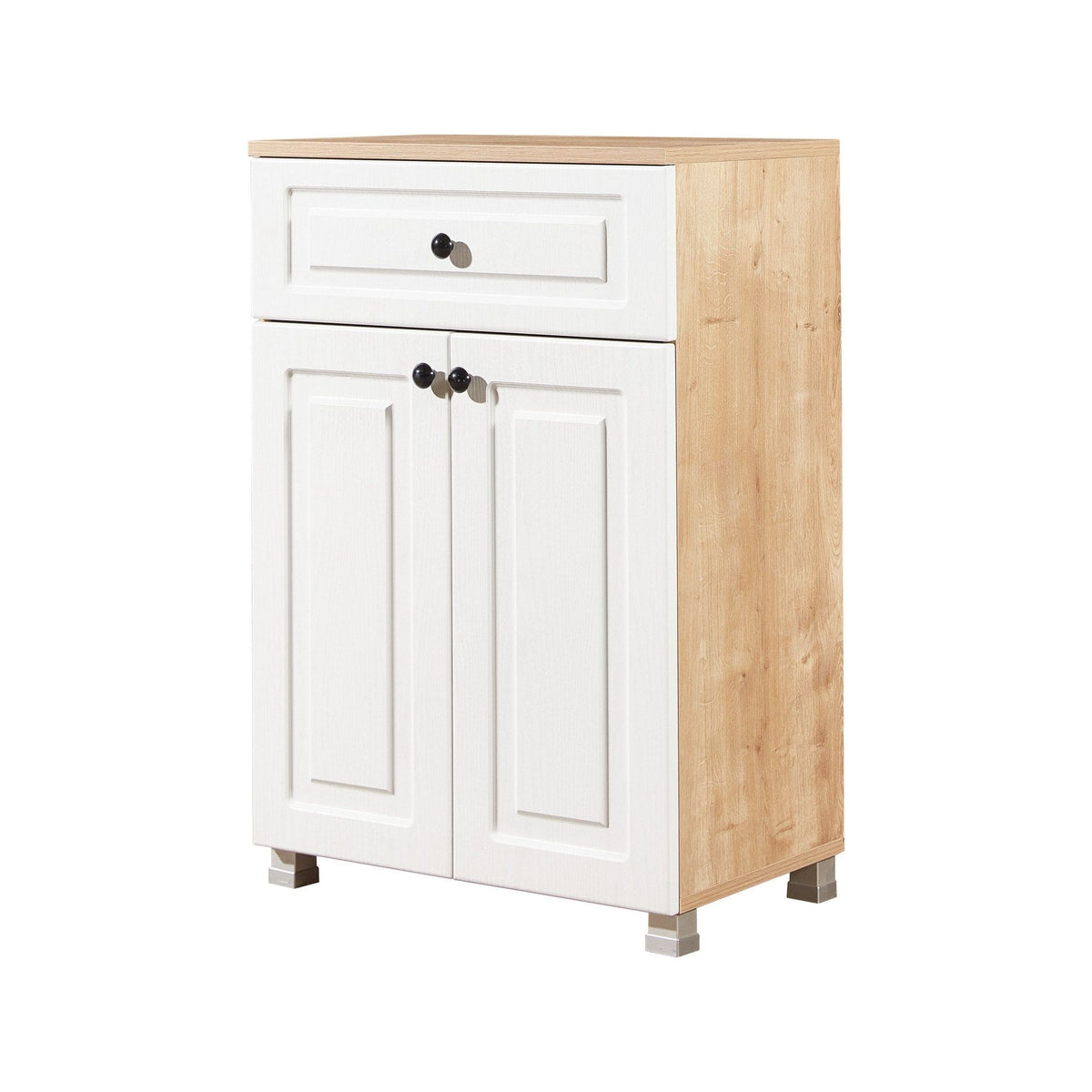Comoda Tuvalle 034, alb/stejar, PAL melaminat, 60x39x89.5 cm