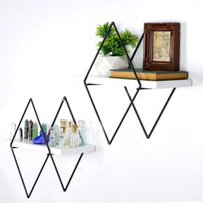 Set 2 rafturi WR057, alb/negru, metal, 40x31x15 cm