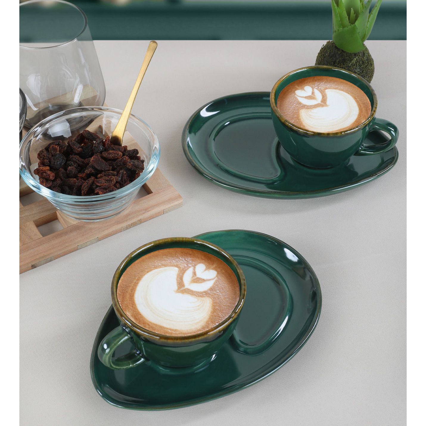 Set de cafea ST606004FRA5A839700MAGD200, verde, ceramica, 215 ml, farfurie 14 cm