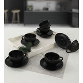 Set 6 cesti cu 6 farfurii ceai TC057012F956A000000MATT300, negru, ceramica 100%
