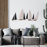 Decoratiuni perete Ocean, metal, negru/bej, 117x5x52 cm
