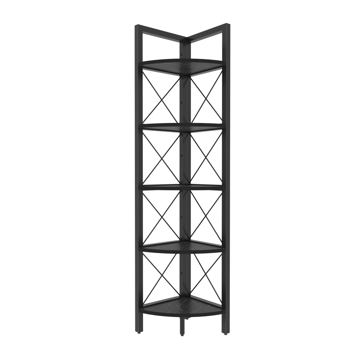 Etajera Remo, negru cu imprimeu marmura, de colt, PAL melaminat, 30.5x33x160 cm