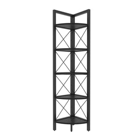 Etajera Remo, negru cu imprimeu marmura, de colt, PAL melaminat, 30.5x33x160 cm