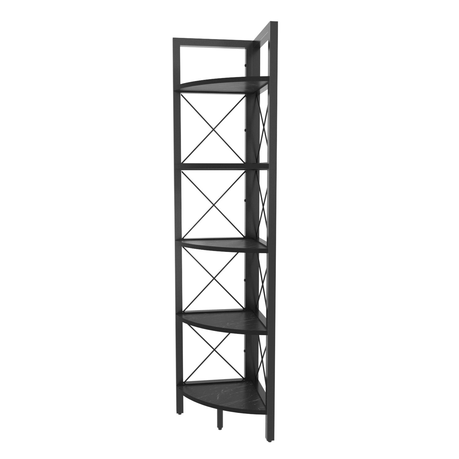 Etajera Remo, negru cu imprimeu marmura, de colt, PAL melaminat, 30.5x33x160 cm