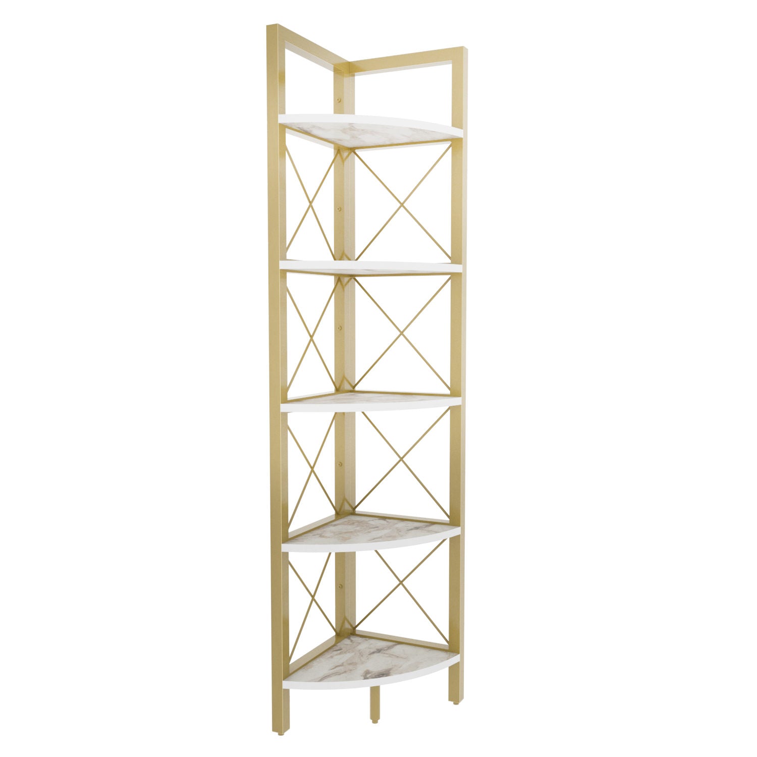 Etajera Remo, auriu/alb cu imprimeu marmura, de colt, PAL melaminat, 30.5x33x160 cm