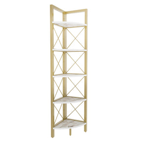 Etajera Remo, auriu/alb cu imprimeu marmura, de colt, PAL melaminat, 30.5x33x160 cm