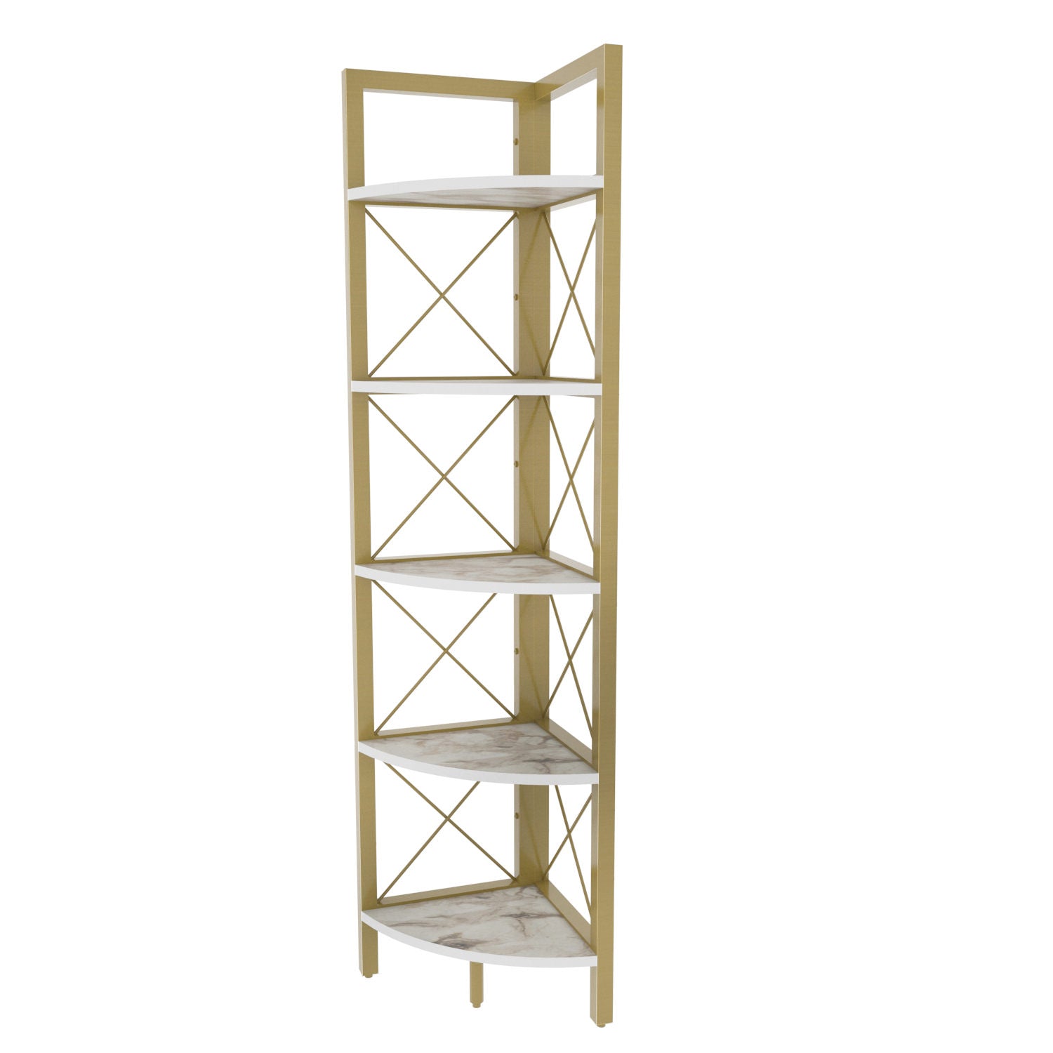 Etajera Remo, auriu/alb cu imprimeu marmura, de colt, PAL melaminat, 30.5x33x160 cm