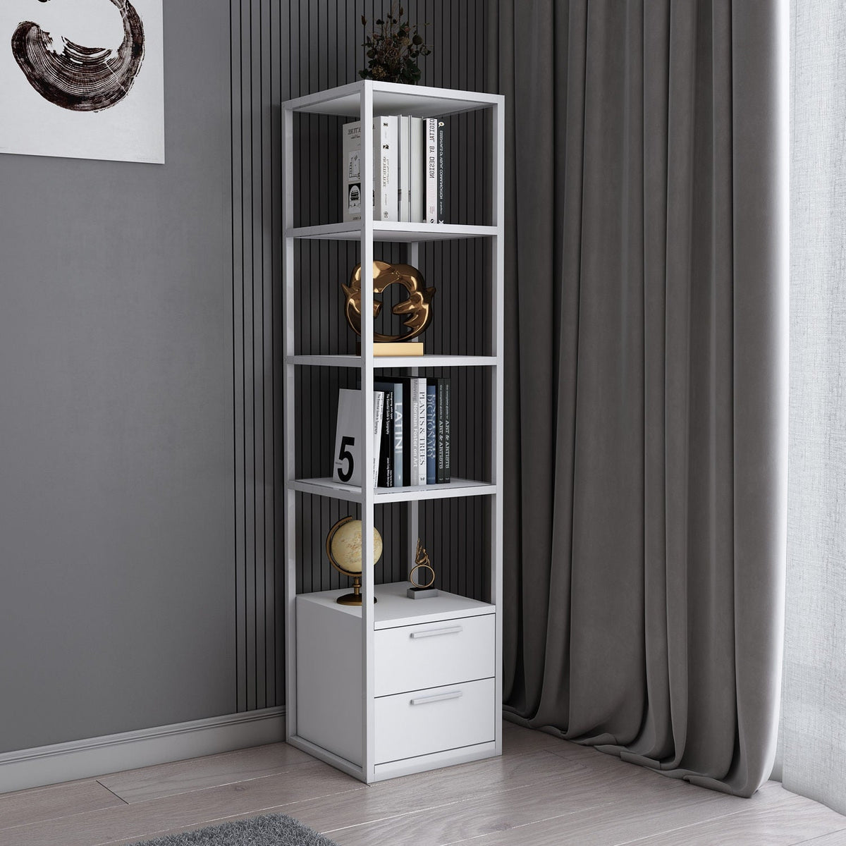 Biblioteca RobCoss, alb, PAL/metal, 39x39x160 cm
