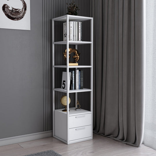 Biblioteca RobCoss, alb, PAL/metal, 39x39x160 cm