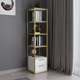 Biblioteca RobCoss, auriu/alb, PAL/metal, 39x39x160 cm