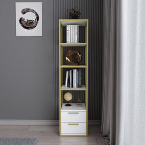 Biblioteca RobCoss, auriu/alb, PAL/metal, 39x39x160 cm