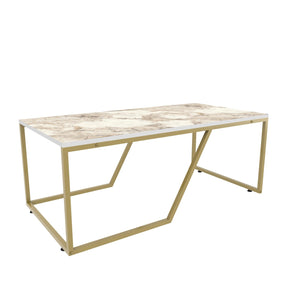 Masuta cafea Wendy, alb cu imprimeu marmura/auriu, PAL melaminat, 120x60x48 cm