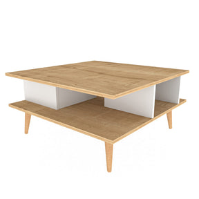 Masuta cafea Akya, stejar/alb, PAL, 89x89x44 cm