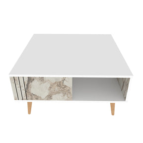 Masuta cafea Ronas, alb cu imprimeu marmura, PAL melaminat, 90x90x46.5 cm