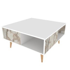 Masuta cafea Ronas, alb cu imprimeu marmura, PAL melaminat, 90x90x46.5 cm