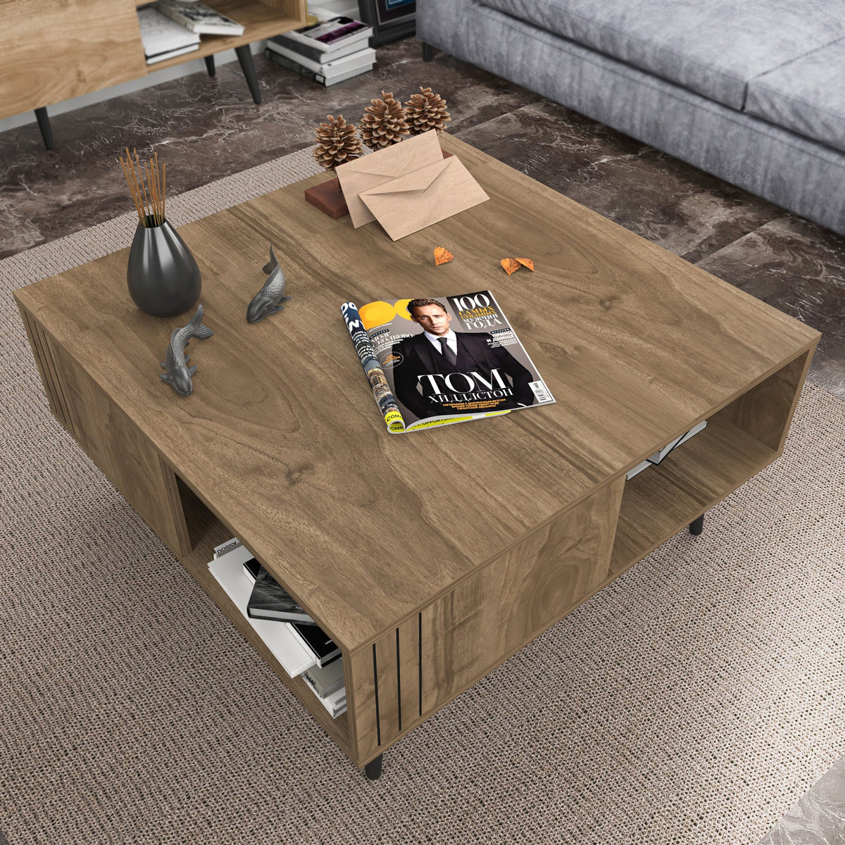 Masuta cafea Ronas, nuc, PAL melaminat, 90x90x46.5 cm