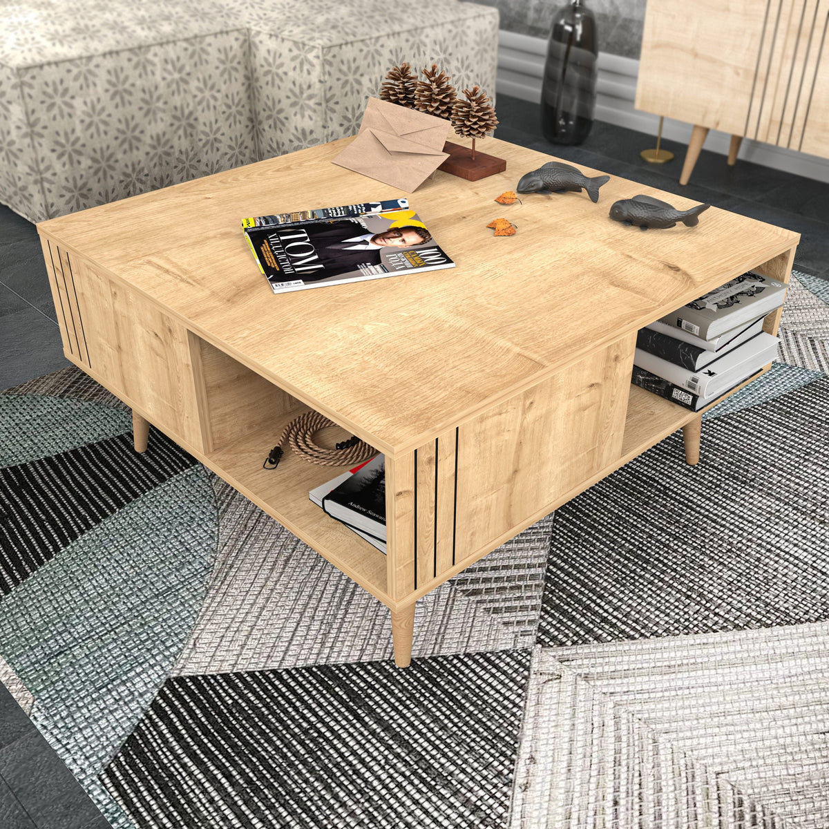 Masuta cafea Ronas, stejar, PAL melaminat, 90x90x46.5 cm