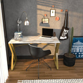 Birou Gyza, alb/auriu, PAL, 120x60x75 cm