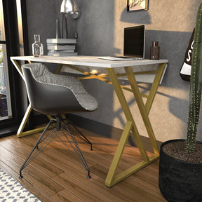 Birou Gyza, alb/auriu, PAL, 120x60x75 cm