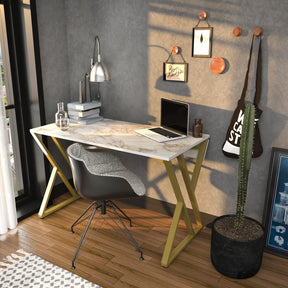 Birou Gyza, alb/auriu, PAL, 120x60x75 cm