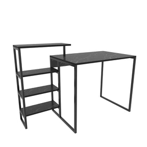 Birou Rino, negru cu imprimeu marmura, PAL/metal, 133x60x77 cm