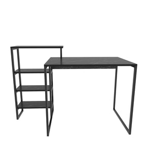 Birou Rino, negru cu imprimeu marmura, PAL/metal, 133x60x77 cm