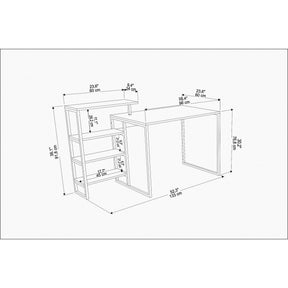 Birou Rino, negru cu imprimeu marmura, PAL/metal, 133x60x77 cm