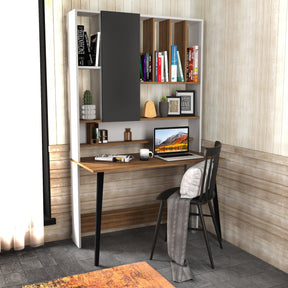 Birou LEMN, alb/nuc, PAL, 120x60x197 cm