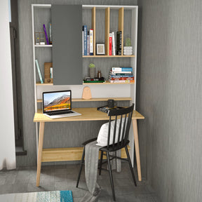 Birou LEMN, alb/stejar, PAL, 120x60x197 cm