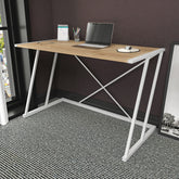 Masa birou Adelaide, alb/stejar, PAL/metal, 114x60x75 cm