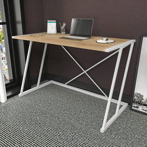 Masa birou Adelaide, alb/stejar, PAL/metal, 114x60x75 cm