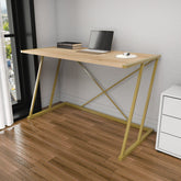 Masa birou Adelaide, auriu/stejar, PAL/metal, 114x60x75 cm