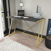 Masa birou Adelaide, gri/auriu, PAL/metal, 114x60x75 cm