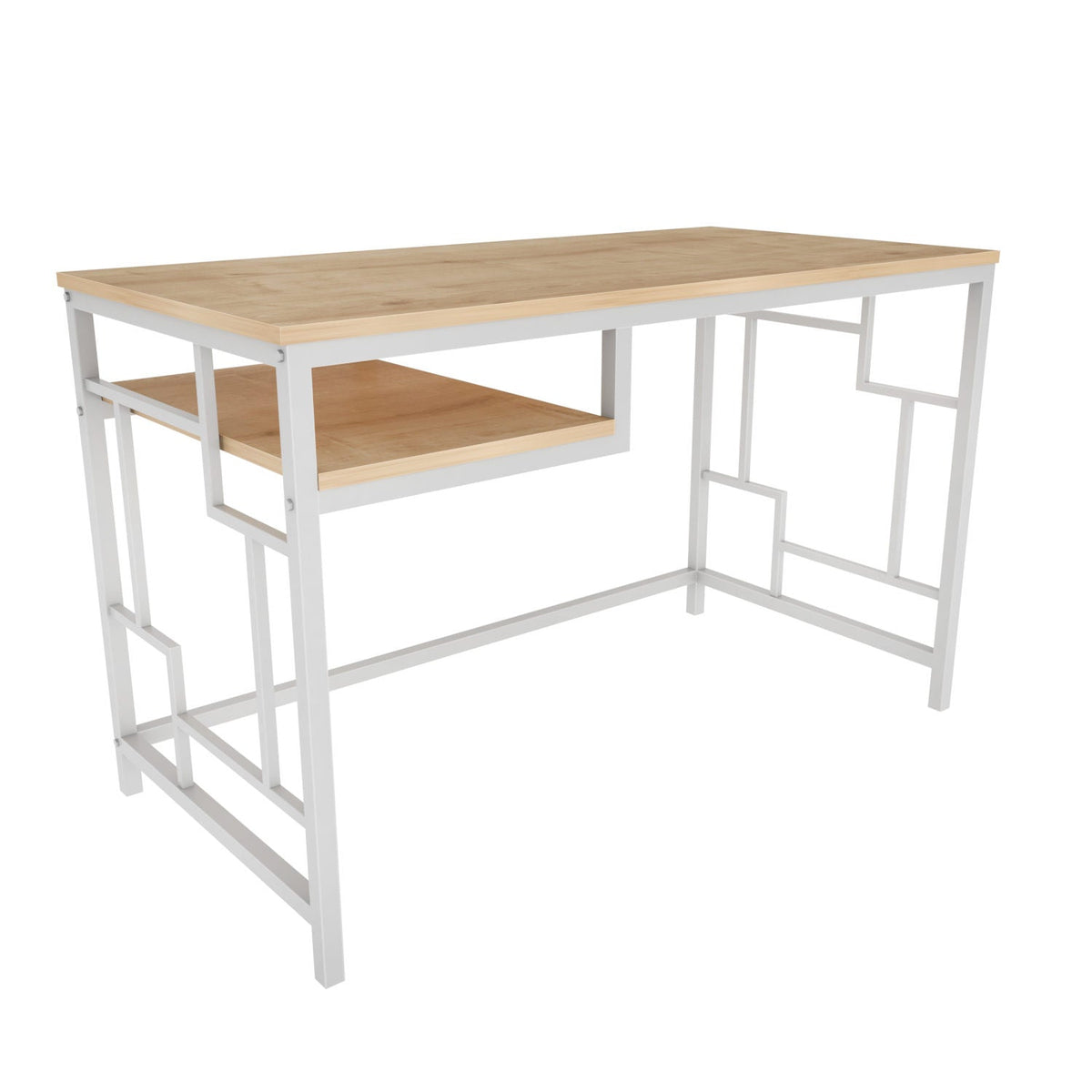 Birou Kennesaw, alb/stejar, PAL, 120x60x75 cm