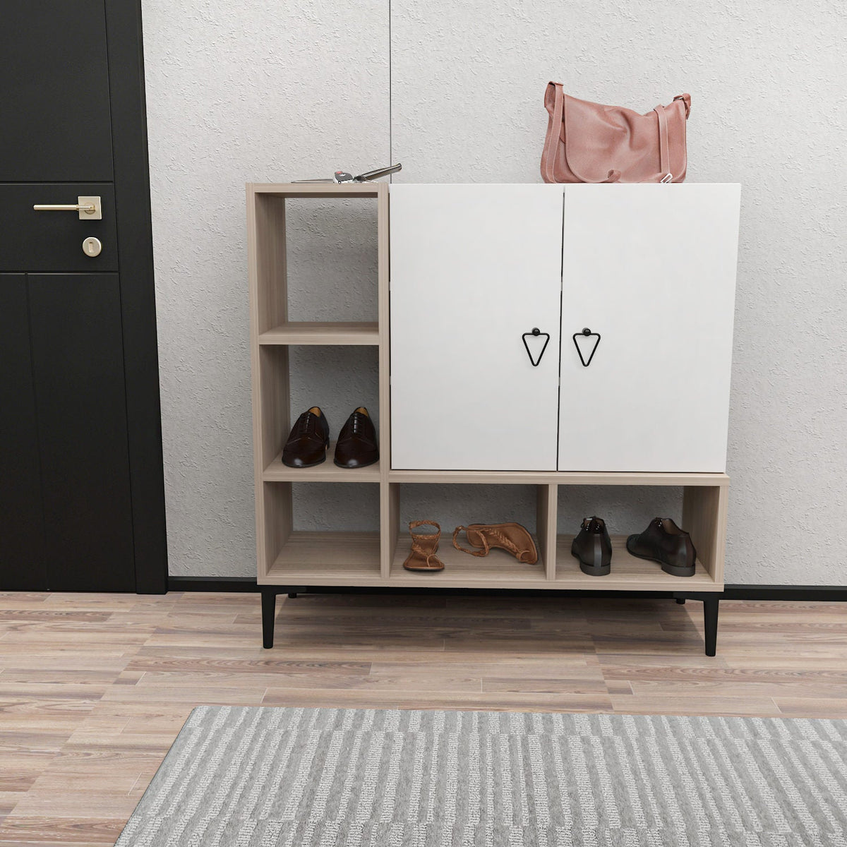 Pantofar Platin, alb/stejar, PAL melaminat, 100x35x100 cm