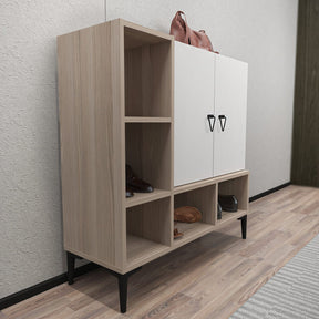 Pantofar Platin, alb/stejar, PAL melaminat, 100x35x100 cm