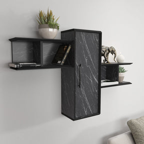 Raft Olida, negru cu imprimeu marmura, PAL melaminat, 119x35x52 cm