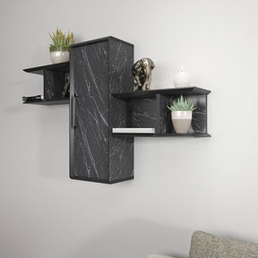 Raft Olida, negru cu imprimeu marmura, PAL melaminat, 119x35x52 cm